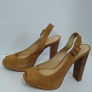 Tan Suede Peep Toe Heels